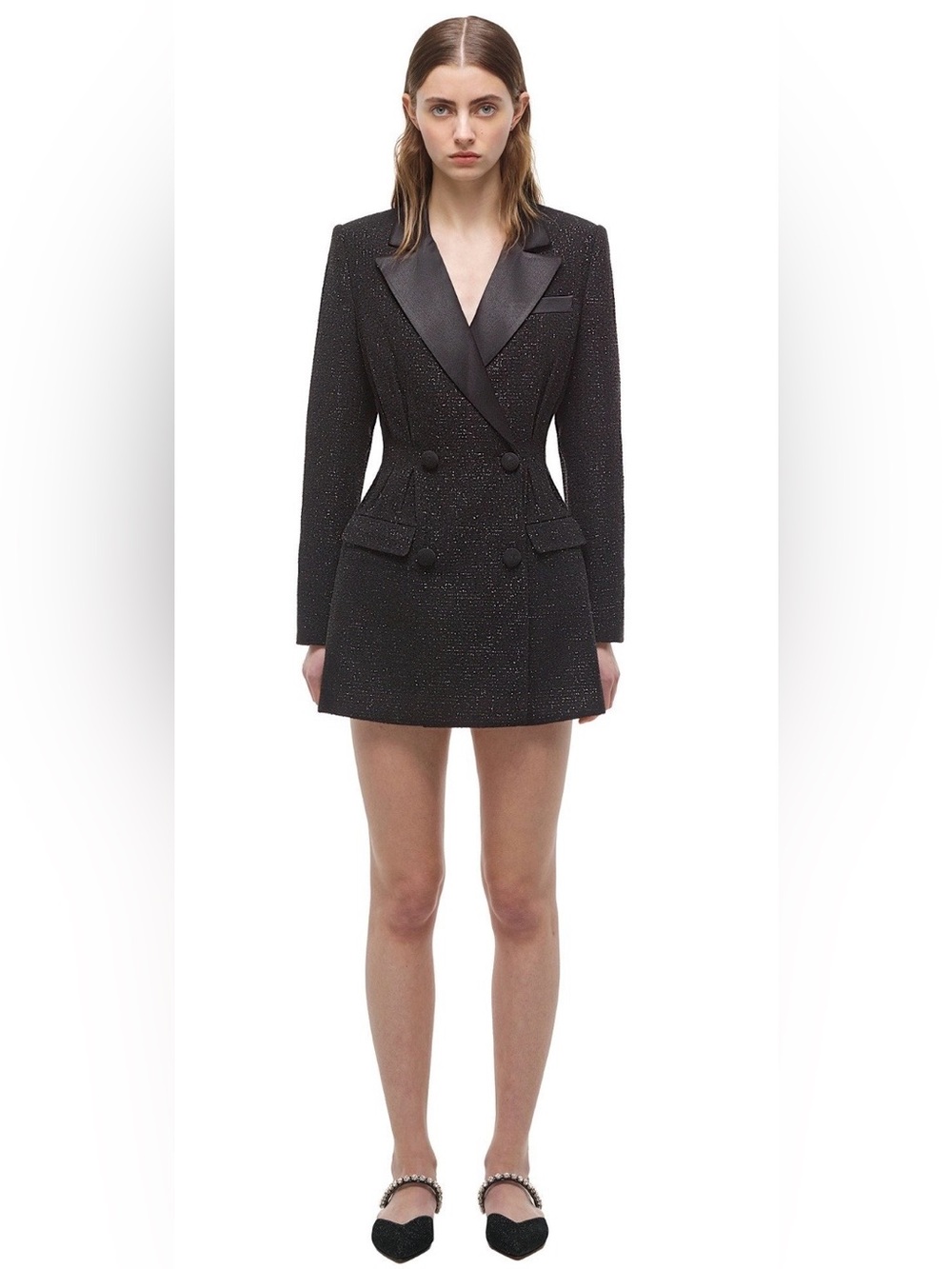 Self-Portrait Black Beaded Tuxedo Mini Dress
